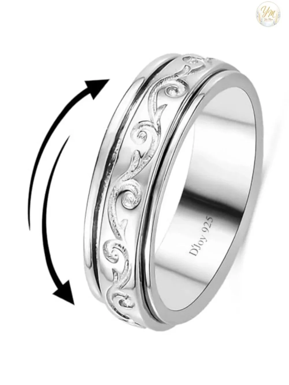 925 Sterling Silver Spinner Ring for Anxiety Stress Relief Women Boho Platinum